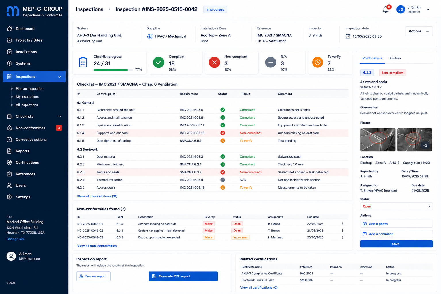 Inspection module: a system checklist with defect logging
