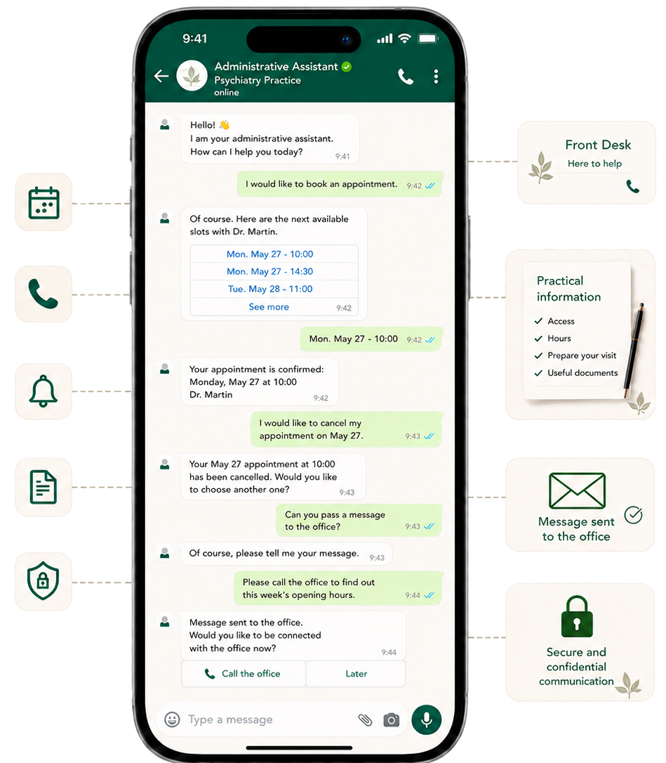 Appointment booking conversation on the clinic’s WhatsApp assistant