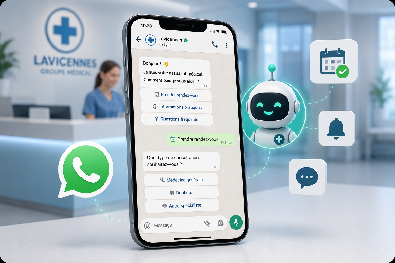 Chat WhatsApp intelligent pour cliniques Lavicennes