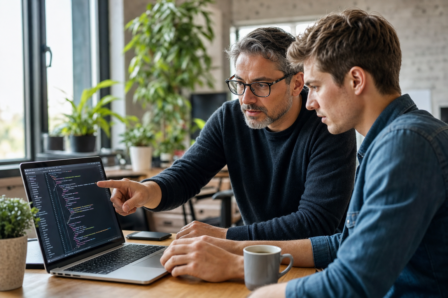 Mentor technique accompagnant un développeur sur du code
